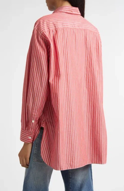 Nili Lotan Women's Yorke Striped Cotton Shirt Red And White Stripe, S