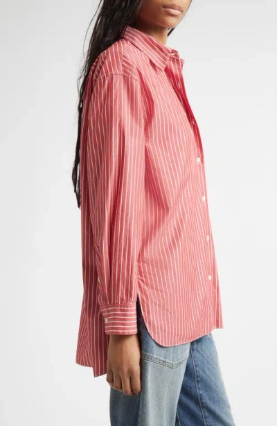 Nili Lotan Women's Yorke Striped Cotton Shirt Red And White Stripe, S
