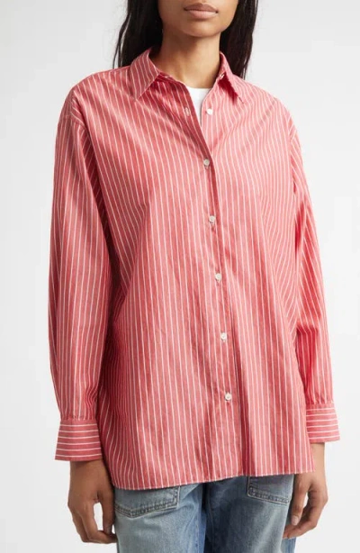 Nili Lotan Women's Yorke Striped Cotton Shirt Red And White Stripe, S