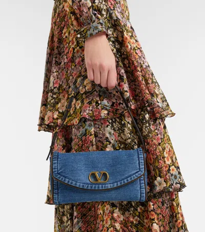 Valentino Garavani  Garavani Devain Small Denim Shoulder Bag Woman Denim Uni In Blue