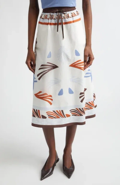 Herno Lightweight White Skirt With Abstract Print And Adjustable Waistband In Multi
