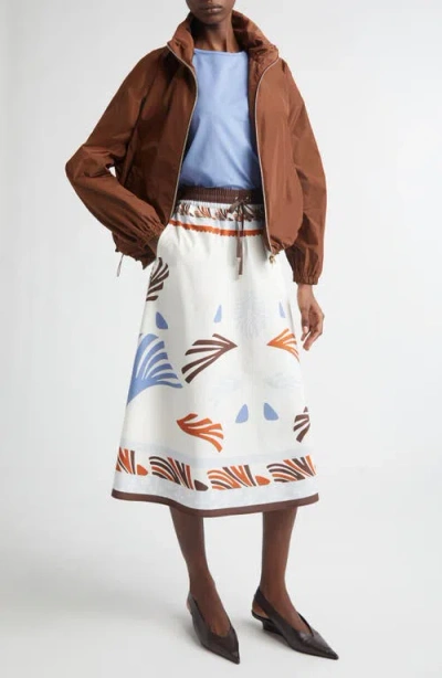 Herno Lightweight White Skirt With Abstract Print And Adjustable Waistband In Multi