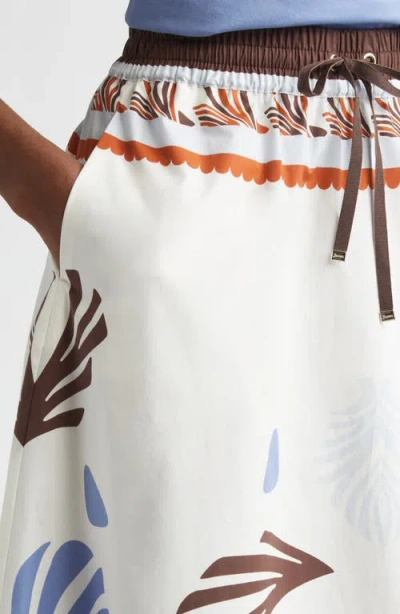 Herno Lightweight White Skirt With Abstract Print And Adjustable Waistband In Multi