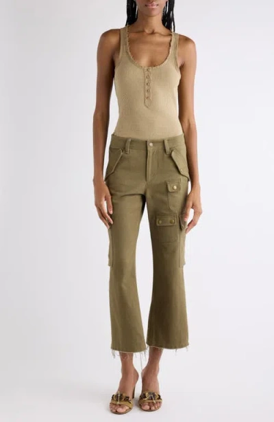 Isabel Marant Josine Cotton Twill Flare Crop Cargo Pants In Brown