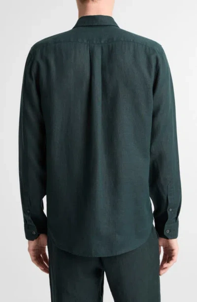 Vince Solid Linen Button Down Shirt In Green