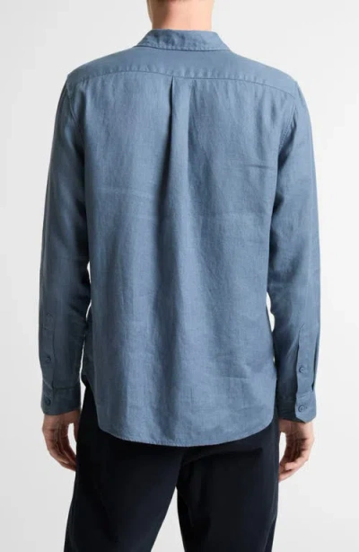 Vince Solid Linen Button Down Shirt In Blue