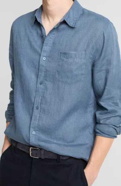Vince Solid Linen Button Down Shirt In Blue