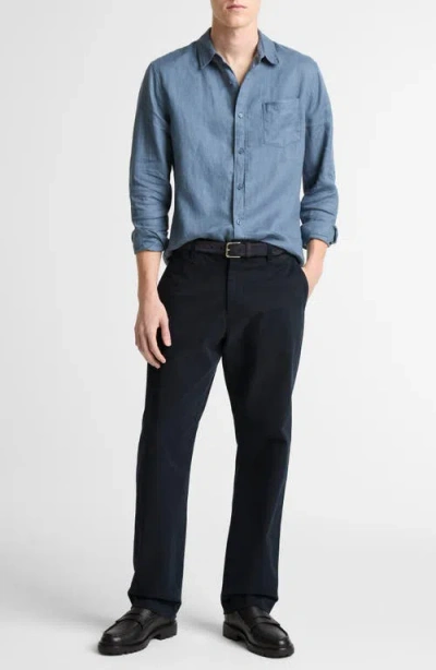 Vince Solid Linen Button Down Shirt In Blue