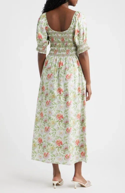 Hill House Home The Madeline Floral Smocked Puff Sleeve Cotton Maxi Dress In Multi