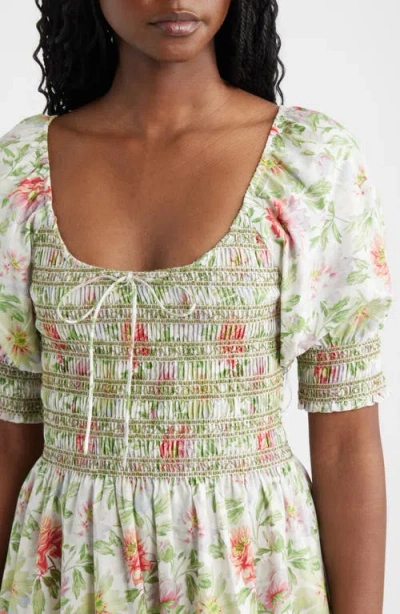 Hill House Home The Madeline Floral Smocked Puff Sleeve Cotton Maxi Dress In Multi