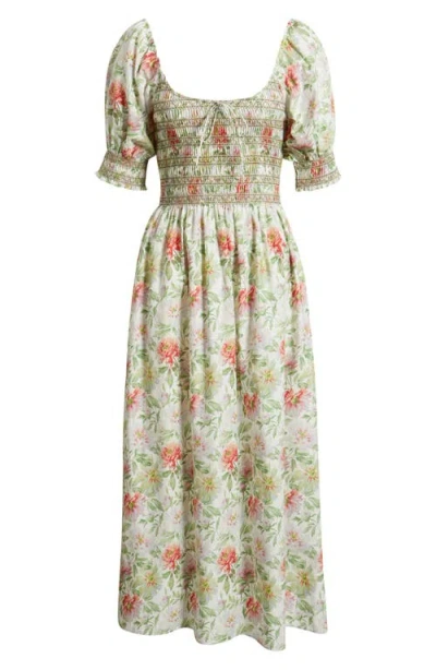 Hill House Home The Madeline Floral Smocked Puff Sleeve Cotton Maxi Dress In Multi