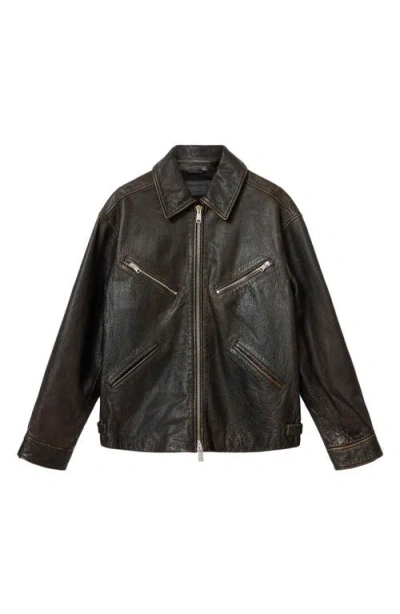 Allsaints Caon Oversized Leather Jacket In Black