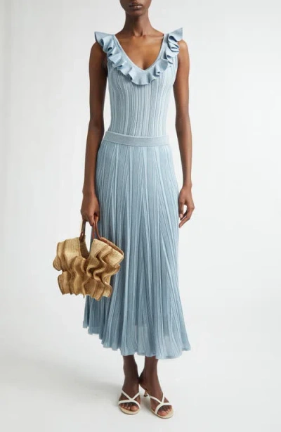Zimmermann Aster Metallic Flared Ottoman Stitch Sweater Skirt In Blue