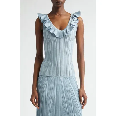 Zimmermann Womens Metallic Blue Aster Metallic Frilled Rib-knit Top In Blue