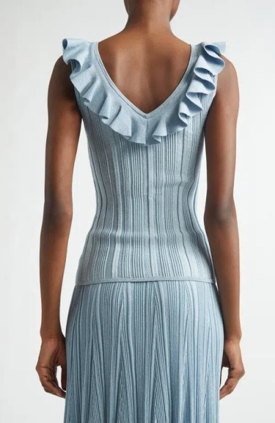Zimmermann Womens Metallic Blue Aster Metallic Frilled Rib-knit Top In Blue
