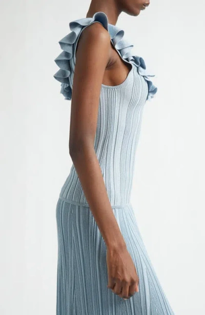 Zimmermann Womens Metallic Blue Aster Metallic Frilled Rib-knit Top In Blue
