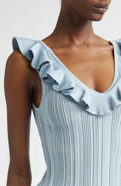 Zimmermann Womens Metallic Blue Aster Metallic Frilled Rib-knit Top In Blue