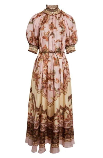 Zimmermann Womens Mauve Jacobean Aster Billow Silk Maxi Dress Xl In Pink