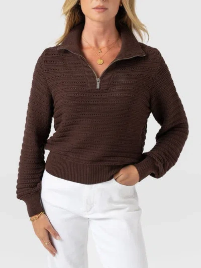 Saint + Sofia Ester Quarter Zip Knit In Brown