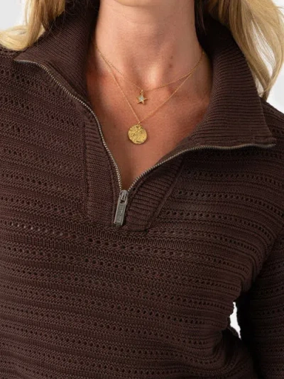 Saint + Sofia Ester Quarter Zip Knit In Brown