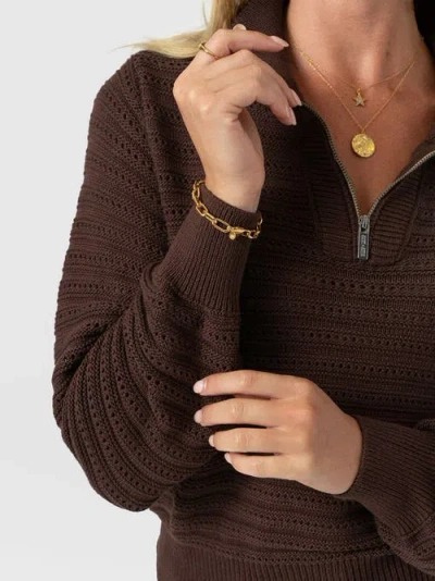 Saint + Sofia Ester Quarter Zip Knit In Brown