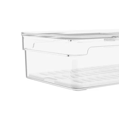 Ou Clear Stackable Fridge Organizer Bin With Drain Tray And Vented Lid, 4 Pack