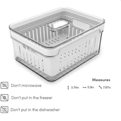Ou Clear Stackable Fridge Organizer Bin With Drain Tray And Vented Lid, 4 Pack