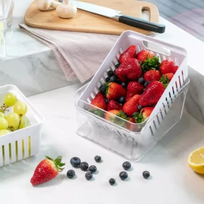 Ou Clear Stackable Fridge Organizer Bin With Drain Basket And Vented Lid, 4 Pack