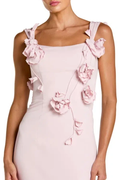 Mac Duggal Crepe Sleeveless Column Gown With Floral Detail In Neutral