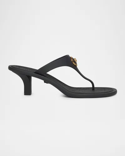 Versace Kitten Heel Thong Sandals With Medusa Detail In Black