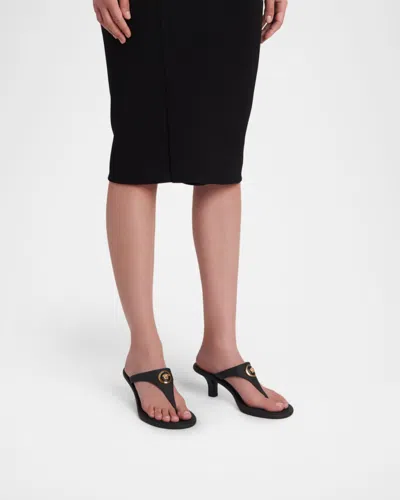 Versace Kitten Heel Thong Sandals With Medusa Detail In Black