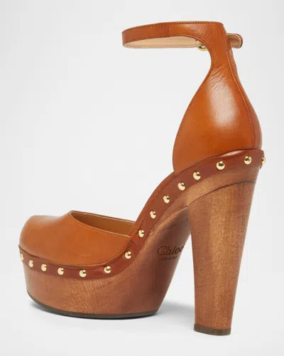 Chloé Lola Studded Leather Platform Sandals In Brown