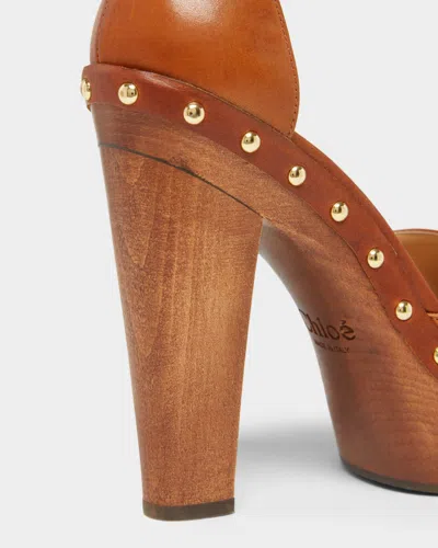 Chloé Lola Studded Leather Platform Sandals In Brown