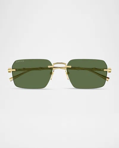 Gucci Rectangular Bamboo Metal Sunglasses In Green