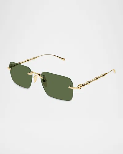 Gucci Rectangular Bamboo Metal Sunglasses In Green