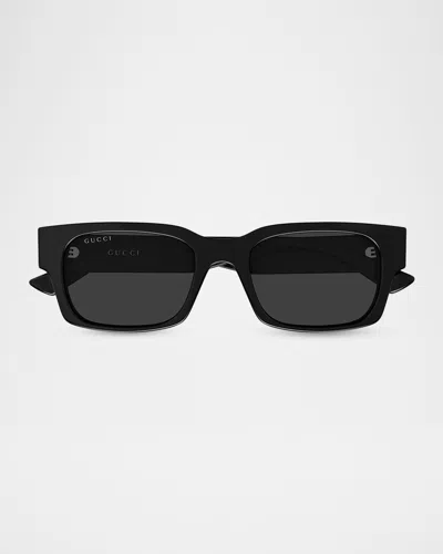 Gucci Men's Vertical Web 52mm Rectangular Sunglasses In Black