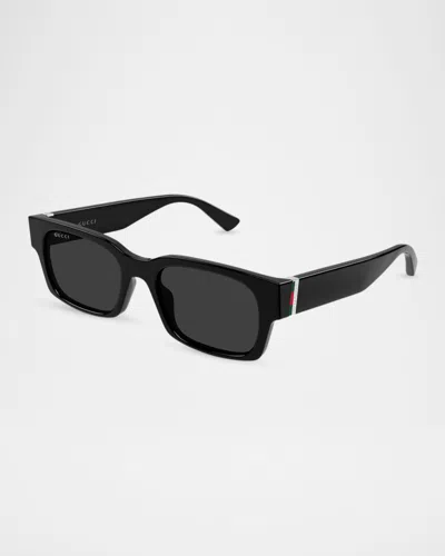 Gucci Men's Vertical Web 52mm Rectangular Sunglasses In Black
