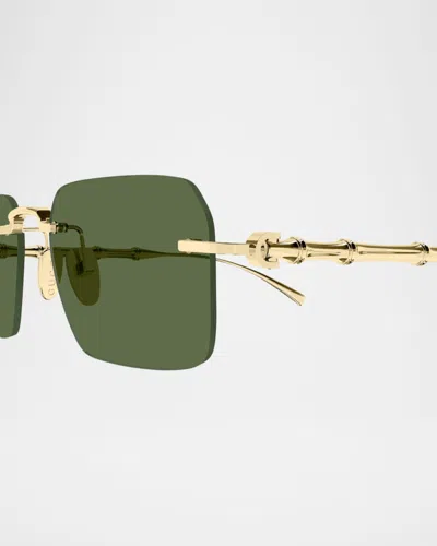 Gucci Rectangular Bamboo Metal Sunglasses In Green