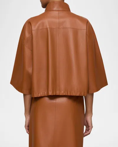 Lafayette 148 Nappa Leather Oversized Cropped Shirt Jacket In Brown