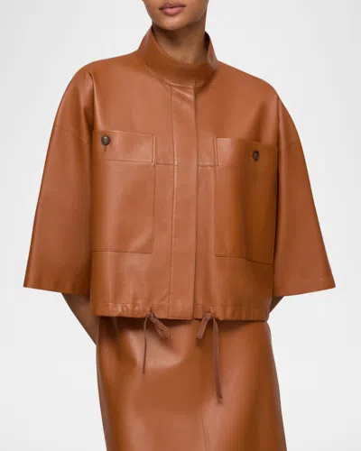 Lafayette 148 Nappa Leather Oversized Cropped Shirt Jacket In Brown