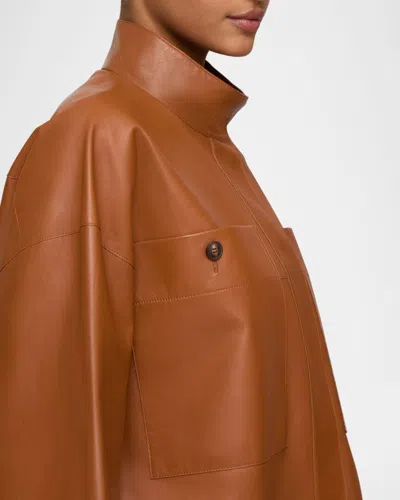 Lafayette 148 Nappa Leather Oversized Cropped Shirt Jacket In Brown