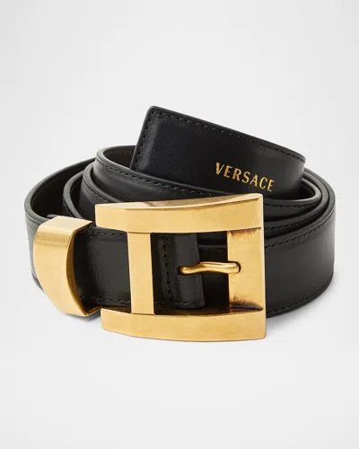 Versace Adjustable Calf Leather Belt Refined Design In Multi