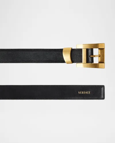 Versace Adjustable Calf Leather Belt Refined Design In Multi