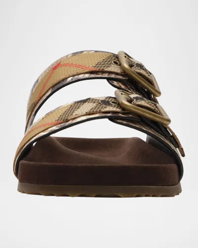 Burberry Urchin Python-printed Leather Dual Buckle Slide Sandals In Brown