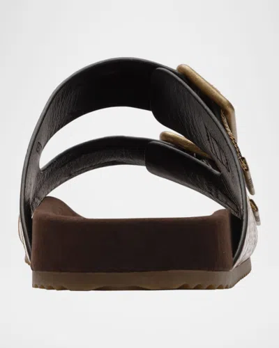 Burberry Urchin Python-printed Leather Dual Buckle Slide Sandals In Brown