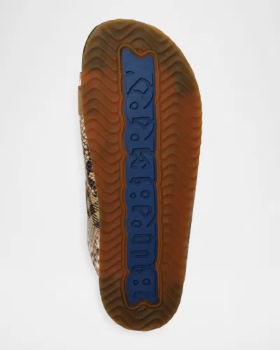 Burberry Urchin Python-printed Leather Dual Buckle Slide Sandals In Brown