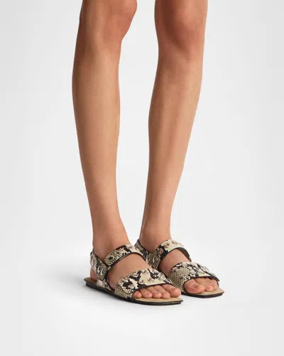 Khaite Boden Sandal In Natural Python-embossed Leather With Studs In Animal Print