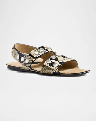 Khaite Boden Sandal In Natural Python-embossed Leather With Studs In Animal Print
