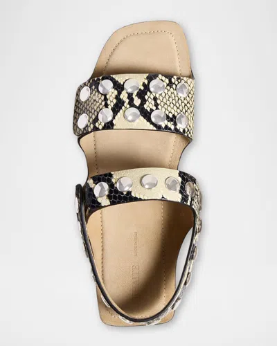 Khaite Boden Sandal In Natural Python-embossed Leather With Studs In Animal Print