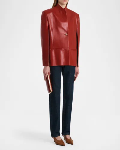 Khaite Dolso Single-breasted Leather Cape Jacket In Red